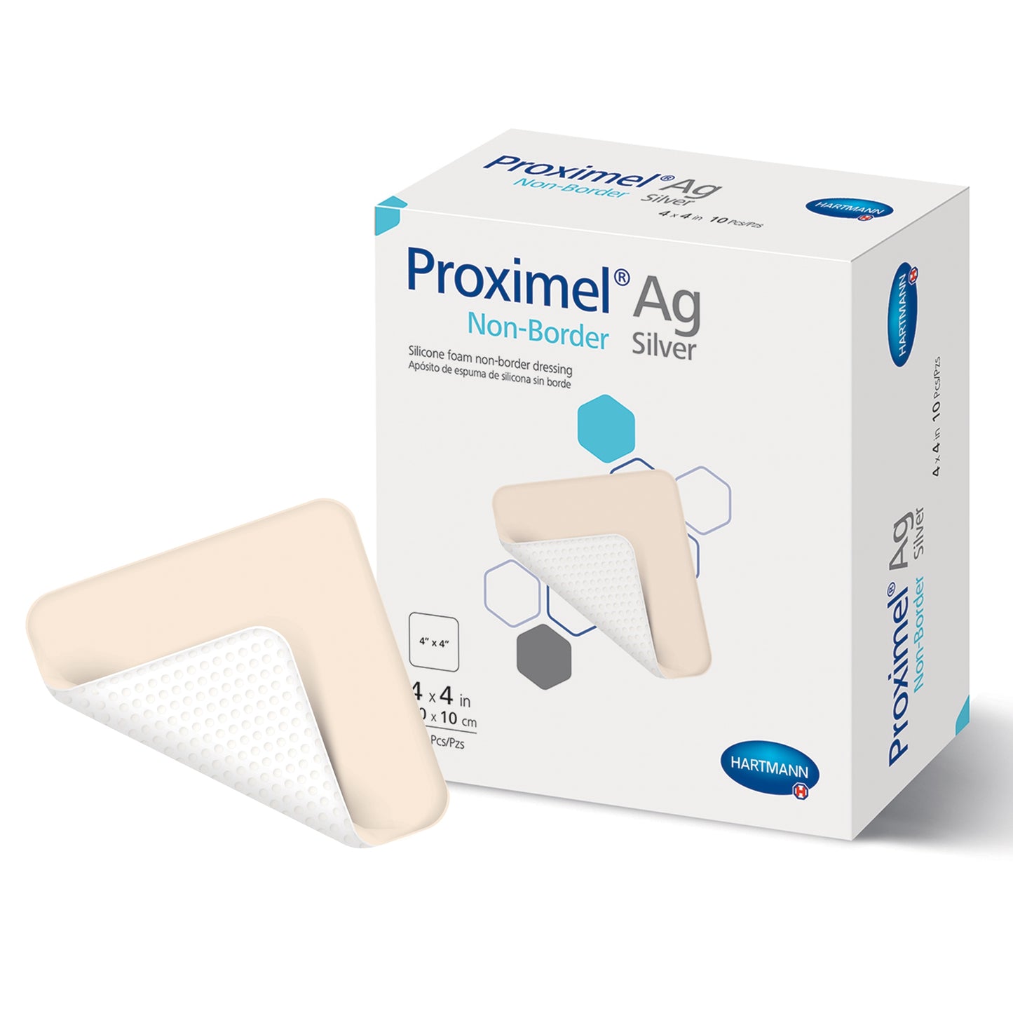 Silver Foam Dressing Proximel® Ag Non-Border 4 X 4 Inch Square Sterile