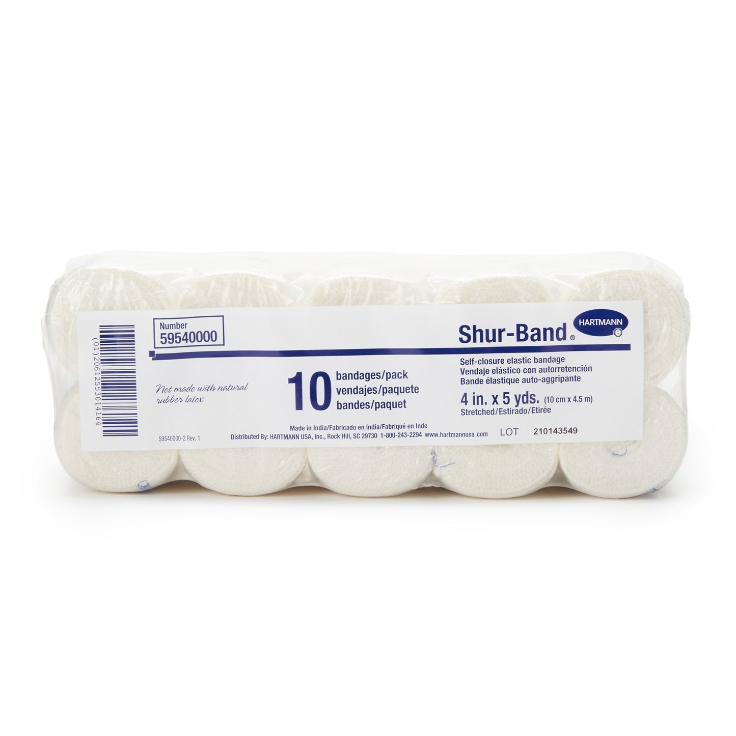 Elastic Bandage Shur-Band® LF 4 Inch X 5 Yard Single Hook and Loop Closure Natural NonSterile Standard Compression