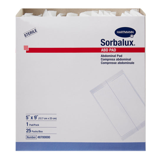 Abdominal Pad Sorbalux® ABD 5 X 9 Inch 1-Ply Sterile 1 per Pouch