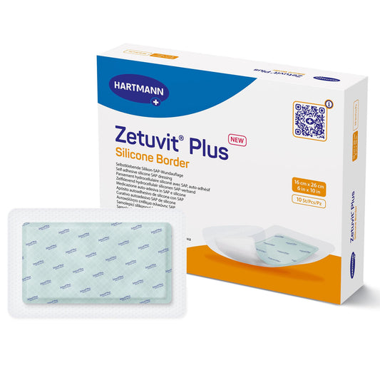 Super Absorbent Dressing Zetuvit® Plus Silicone Border Silicone Adhesive 6 X 10 Inch Rectangle