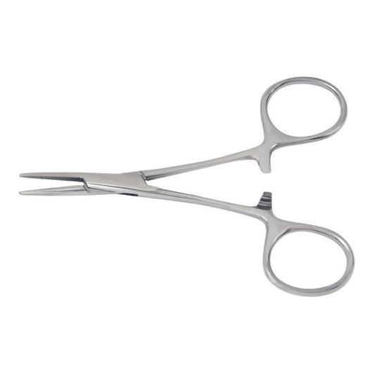 Mosquito Forceps McKesson Hartmann 3-1/2 Inch Length Floor / Office Grade Stainless Steel NonSterile Locking Finger Ring Handle Curved Serrated Tips