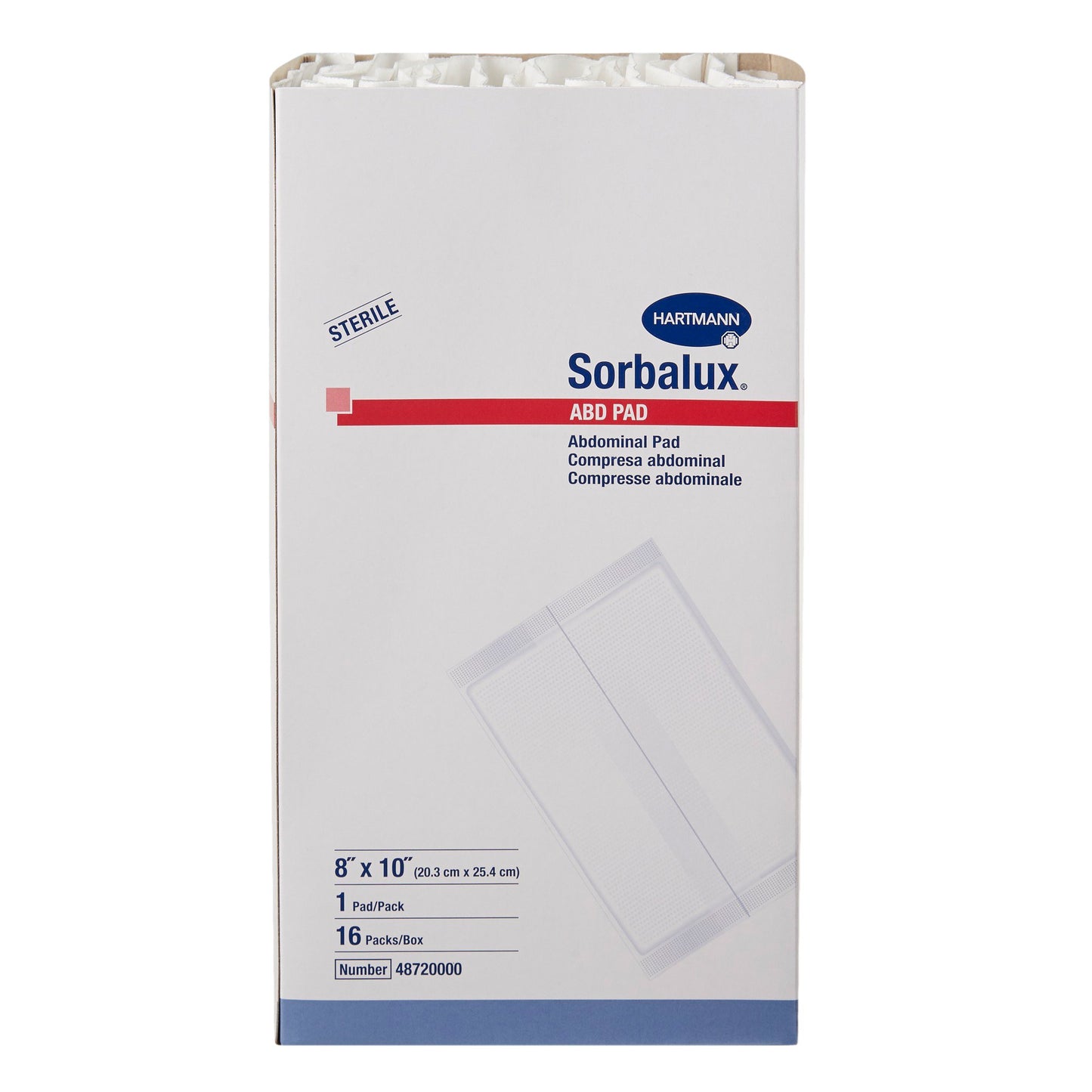 Abdominal Pad Sorbalux® ABD 8 X 10 Inch 1-Ply Sterile 1 per Pouch