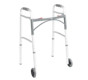 Deluxe Folding Walker, Two Button with 5″ Wheels
